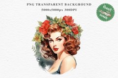 50s Christmas Floral Lady Clipart Retro Women PNG Pin Up Girl Art Image Watercolor Transparent Print illustration sublimation creepy printable digital watercolor floral christmas Lady, Retro Women clipart, xmas character house wife Girl art 