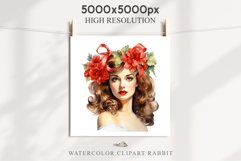 50s Christmas Floral Lady Clipart Retro Women PNG Pin Up Girl Art Image Watercolor Transparent Print illustration sublimation creepy printable digital watercolor floral christmas Lady, Retro Women clipart, xmas character house wife Girl art 