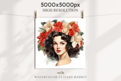 50s Christmas Floral Lady Clipart Retro Women PNG Pin Up Girl Art Image Watercolor Transparent Print illustration sublimation creepy printable digital watercolor floral christmas Lady, Retro Women clipart, xmas character house wife Girl art 