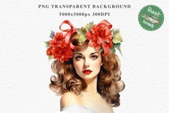 50s Christmas Floral Lady Clipart Retro Women PNG Pin Up Girl Art Image Watercolor Transparent Print illustration sublimation creepy printable digital watercolor floral christmas Lady, Retro Women clipart, xmas character house wife Girl art 