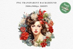 50s Christmas Floral Lady Clipart Retro Women PNG Pin Up Girl Art Image Watercolor Transparent Print illustration sublimation creepy printable digital watercolor floral christmas Lady, Retro Women clipart, xmas character house wife Girl art 