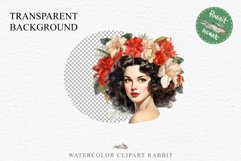 50s Christmas Floral Lady Clipart Retro Women PNG Pin Up Girl Art Image Watercolor Transparent Print illustration sublimation creepy printable digital watercolor floral christmas Lady, Retro Women clipart, xmas character house wife Girl art 