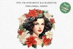50s Christmas Floral Lady Clipart Retro Women PNG Pin Up Girl Art Image Watercolor Transparent Print illustration sublimation creepy printable digital watercolor floral christmas Lady, Retro Women clipart, xmas character house wife Girl art 