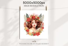 50s Christmas Floral Lady Clipart Retro Women PNG Pin Up Girl Art Image Watercolor Transparent Print illustration sublimation creepy printable digital watercolor floral christmas Lady, Retro Women clipart, xmas character house wife Girl art 