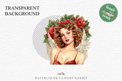 50s Christmas Floral Lady Clipart Retro Women PNG Pin Up Girl Art Image Watercolor Transparent Print illustration sublimation creepy printable digital watercolor floral christmas Lady, Retro Women clipart, xmas character house wife Girl art 