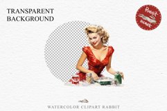 50s Christmas Lady Clipart Retro House Wife Women PNG Pin Up Girl Art Image Watercolor Transparent Print illustration sublimation creepy printable digital  watercolor Pink Pin Up christmas Lady, Retro Women clipart, xmas character house wife Girl art 