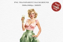 50s Christmas Lady Clipart Retro House Wife Women PNG Pin Up Girl Art Image Watercolor Transparent Print illustration sublimation creepy printable digital  watercolor Pink Pin Up christmas Lady, Retro Women clipart, xmas character house wife Girl art 