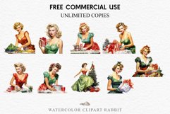50s Christmas Lady Clipart Retro House Wife Women PNG Pin Up Girl Art Image Watercolor Transparent Print illustration sublimation creepy printable digital watercolor Pink Pin Up christmas Lady, Retro Women clipart, xmas character house wife Girl art 
