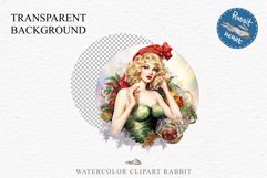 50s Christmas Lady Clipart Retro House Wife Women PNG Pin Up Girl Art Image Watercolor Transparent Print illustration sublimation creepy printable digital watercolor Pink Pin Up christmas Lady, Retro Women clipart, xmas character house wife Girl art 