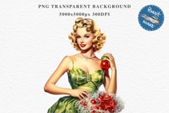50s Christmas Lady Clipart Retro House Wife Women PNG Pin Up Girl Art Image Watercolor Transparent Print illustration sublimation creepy printable digital watercolor Pink Pin Up christmas Lady, Retro Women clipart, xmas character house wife Girl art 