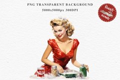 50s Christmas Lady Clipart Retro House Wife Women PNG Pin Up Girl Art Image Watercolor Transparent Print illustration sublimation creepy printable digital  watercolor Pink Pin Up christmas Lady, Retro Women clipart, xmas character house wife Girl art 