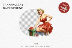 50s Christmas Lady Clipart Retro House Wife Women PNG Pin Up Girl Art Image Watercolor Transparent Print illustration sublimation creepy printable digital  watercolor Pink Pin Up christmas Lady, Retro Women clipart, xmas character house wife Girl art 