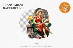 50s Christmas Lady Clipart Retro House Wife Women PNG Pin Up Girl Art Image Watercolor Transparent Print illustration sublimation creepy printable digital watercolor Pink Pin Up christmas Lady, Retro Women clipart, xmas character house wife Girl art 