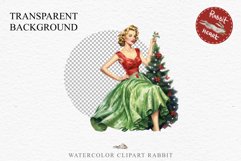 50s Christmas Lady Clipart Retro House Wife Women PNG Pin Up Girl Art Image Watercolor Transparent Print illustration sublimation creepy printable digital  watercolor Pink Pin Up christmas Lady, Retro Women clipart, xmas character house wife Girl art 
