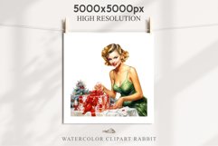50s Christmas Lady Clipart Retro House Wife Women PNG Pin Up Girl Art Image Watercolor Transparent Print illustration sublimation creepy printable digital  watercolor Pink Pin Up christmas Lady, Retro Women clipart, xmas character house wife Girl art 