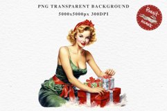 50s Christmas Lady Clipart Retro House Wife Women PNG Pin Up Girl Art Image Watercolor Transparent Print illustration sublimation creepy printable digital  watercolor Pink Pin Up christmas Lady, Retro Women clipart, xmas character house wife Girl art 