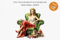 50s Christmas Lady Clipart Retro House Wife Women PNG Pin Up Girl Art Image Watercolor Transparent Print illustration sublimation creepy printable digital watercolor Pink Pin Up christmas Lady, Retro Women clipart, xmas character house wife Girl art 