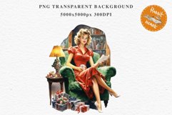 50s Christmas Lady Clipart Retro House Wife Women PNG Pin Up Girl Art Image Watercolor Transparent Print illustration sublimation creepy printable digital watercolor Pink Pin Up christmas Lady, Retro Women clipart, xmas character house wife Girl art 