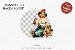 50s Christmas Lady Clipart Retro House Wife Women PNG Pin Up Girl Art Image Watercolor Transparent Print illustration sublimation creepy printable digital  watercolor Pink Pin Up christmas Lady, Retro Women clipart, xmas character house wife Girl art 