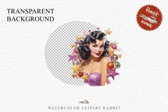 50s Christmas Lady Clipart Retro House Wife Women PNG Pin Up Girl Art Image Watercolor Transparent Print illustration sublimation creepy printable digital watercolor Pink Pin Up christmas Lady, Retro Women clipart, xmas character house wife Girl art 