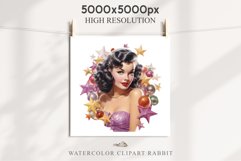 50s Christmas Lady Clipart Retro House Wife Women PNG Pin Up Girl Art Image Watercolor Transparent Print illustration sublimation creepy printable digital watercolor Pink Pin Up christmas Lady, Retro Women clipart, xmas character house wife Girl art 