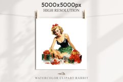 50s Christmas Lady Clipart Retro House Wife Women PNG Pin Up Girl Art Image Watercolor Transparent Print illustration sublimation creepy printable digital  watercolor Pink Pin Up christmas Lady, Retro Women clipart, xmas character house wife Girl art 