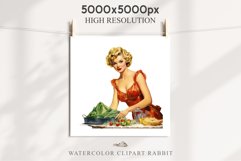50s Christmas Lady Clipart Retro House Wife Women PNG Pin Up Girl Art Image Watercolor Transparent Print illustration sublimation creepy printable digital  watercolor Pink Pin Up christmas Lady, Retro Women clipart, xmas character house wife Girl art 