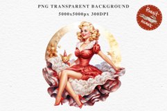 50s Christmas Lady Clipart Retro House Wife Women PNG Pin Up Girl Art Image Watercolor Transparent Print illustration sublimation creepy printable digital watercolor Pink Pin Up christmas Lady, Retro Women clipart, xmas character house wife Girl art 
