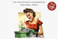 50s Christmas Lady Clipart Retro House Wife Women PNG Pin Up Girl Art Image Watercolor Transparent Print illustration sublimation creepy printable digital  watercolor Pink Pin Up christmas Lady, Retro Women clipart, xmas character house wife Girl art 