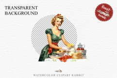 50s Christmas Lady Clipart Retro House Wife Women PNG Pin Up Girl Art Image Watercolor Transparent Print illustration sublimation creepy printable digital  watercolor Pink Pin Up christmas Lady, Retro Women clipart, xmas character house wife Girl art 