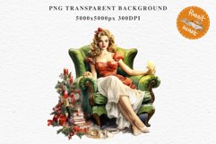 50s Christmas Lady Clipart Retro House Wife Women PNG Pin Up Girl Art Image Watercolor Transparent Print illustration sublimation creepy printable digital watercolor Pink Pin Up christmas Lady, Retro Women clipart, xmas character house wife Girl art 