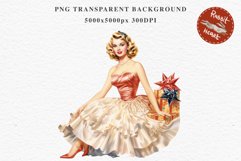 50s Christmas Lady Clipart Retro House Wife Women PNG Pin Up Girl Art Image Watercolor Transparent Print illustration sublimation creepy printable digital watercolor Pink Pin Up christmas Lady, Retro Women clipart, xmas character house wife Girl art 