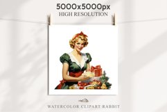 50s Christmas Lady Clipart Retro House Wife Women PNG Pin Up Girl Art Image Watercolor Transparent Print illustration sublimation creepy printable digital  watercolor Pink Pin Up christmas Lady, Retro Women clipart, xmas character house wife Girl art 