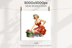 50s Christmas Lady Clipart Retro House Wife Women PNG Pin Up Girl Art Image Watercolor Transparent Print illustration sublimation creepy printable digital  watercolor Pink Pin Up christmas Lady, Retro Women clipart, xmas character house wife Girl art 