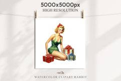50s Christmas Lady Clipart Retro House Wife Women PNG Pin Up Girl Art Image Watercolor Transparent Print illustration sublimation creepy printable digital  watercolor Pink Pin Up christmas Lady, Retro Women clipart, xmas character house wife Girl art 