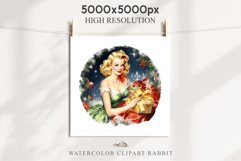 50s Christmas Lady Clipart Retro House Wife Women PNG Pin Up Girl Art Image Watercolor Transparent Print illustration sublimation creepy printable digital watercolor Pink Pin Up christmas Lady, Retro Women clipart, xmas character house wife Girl art 