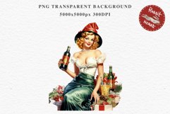 50s Christmas Lady Clipart Retro House Wife Women PNG Pin Up Girl Art Image Watercolor Transparent Print illustration sublimation creepy printable digital  watercolor Pink Pin Up christmas Lady, Retro Women clipart, xmas character house wife Girl art 