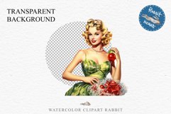 50s Christmas Lady Clipart Retro House Wife Women PNG Pin Up Girl Art Image Watercolor Transparent Print illustration sublimation creepy printable digital watercolor Pink Pin Up christmas Lady, Retro Women clipart, xmas character house wife Girl art 