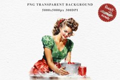 50s Christmas Lady Clipart Retro House Wife Women PNG Pin Up Girl Art Image Watercolor Transparent Print illustration sublimation creepy printable digital  watercolor Pink Pin Up christmas Lady, Retro Women clipart, xmas character house wife Girl art 