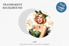 50s Christmas Lady Clipart Retro House Wife Women PNG Pin Up Girl Art Image Watercolor Transparent Print illustration sublimation creepy printable digital watercolor Pink Pin Up christmas Lady, Retro Women clipart, xmas character house wife Girl art 