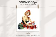 50s Christmas Lady Clipart Retro House Wife Women PNG Pin Up Girl Art Image Watercolor Transparent Print illustration sublimation creepy printable digital  watercolor Pink Pin Up christmas Lady, Retro Women clipart, xmas character house wife Girl art 