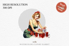 50s Christmas Lady Clipart Retro House Wife Women PNG Pin Up Girl Art Image Watercolor Transparent Print illustration sublimation creepy printable digital watercolor Pink Pin Up christmas Lady, Retro Women clipart, xmas character house wife Girl art 