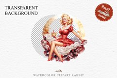 50s Christmas Lady Clipart Retro House Wife Women PNG Pin Up Girl Art Image Watercolor Transparent Print illustration sublimation creepy printable digital watercolor Pink Pin Up christmas Lady, Retro Women clipart, xmas character house wife Girl art 