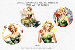 watercolor Pink Pin Up christmas Lady, Retro Women clipart, xmas character house wife Girl art  50s Christmas Lady Clipart Retro House Wife Women PNG Pin Up Girl Art Image Watercolor Transparent Print illustration sublimation creepy printable digital