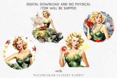 watercolor Pink Pin Up christmas Lady, Retro Women clipart, xmas character house wife Girl art  50s Christmas Lady Clipart Retro House Wife Women PNG Pin Up Girl Art Image Watercolor Transparent Print illustration sublimation creepy printable digital