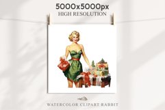 50s Christmas Lady Clipart Retro House Wife Women PNG Pin Up Girl Art Image Watercolor Transparent Print illustration sublimation creepy printable digital  watercolor Pink Pin Up christmas Lady, Retro Women clipart, xmas character house wife Girl art 