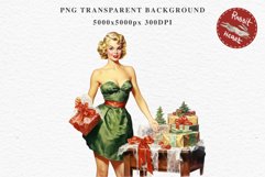 50s Christmas Lady Clipart Retro House Wife Women PNG Pin Up Girl Art Image Watercolor Transparent Print illustration sublimation creepy printable digital  watercolor Pink Pin Up christmas Lady, Retro Women clipart, xmas character house wife Girl art 