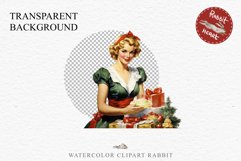 50s Christmas Lady Clipart Retro House Wife Women PNG Pin Up Girl Art Image Watercolor Transparent Print illustration sublimation creepy printable digital  watercolor Pink Pin Up christmas Lady, Retro Women clipart, xmas character house wife Girl art 