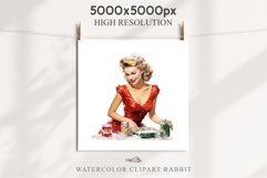 50s Christmas Lady Clipart Retro House Wife Women PNG Pin Up Girl Art Image Watercolor Transparent Print illustration sublimation creepy printable digital  watercolor Pink Pin Up christmas Lady, Retro Women clipart, xmas character house wife Girl art 