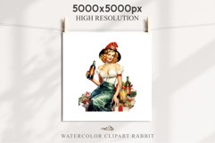 50s Christmas Lady Clipart Retro House Wife Women PNG Pin Up Girl Art Image Watercolor Transparent Print illustration sublimation creepy printable digital  watercolor Pink Pin Up christmas Lady, Retro Women clipart, xmas character house wife Girl art 